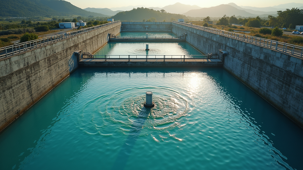 High angle view of advanced wastewater treatment tanks with aeration systems