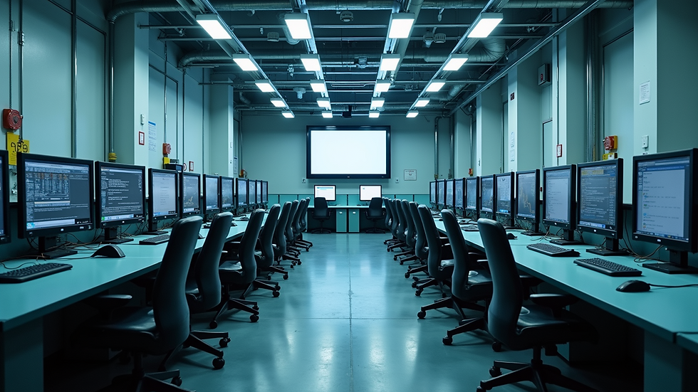 High angle view of industrial wastewater monitoring control room