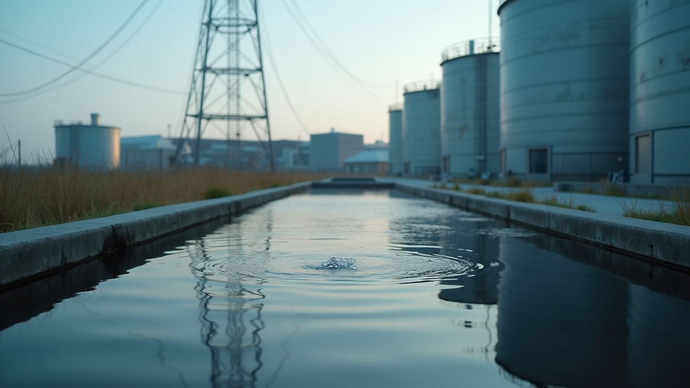 Close-up view of industrial wastewater treatment tanks