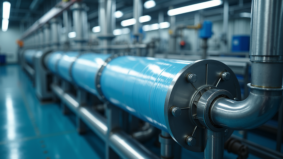 High angle view of advanced membrane filtration system in an industrial facility