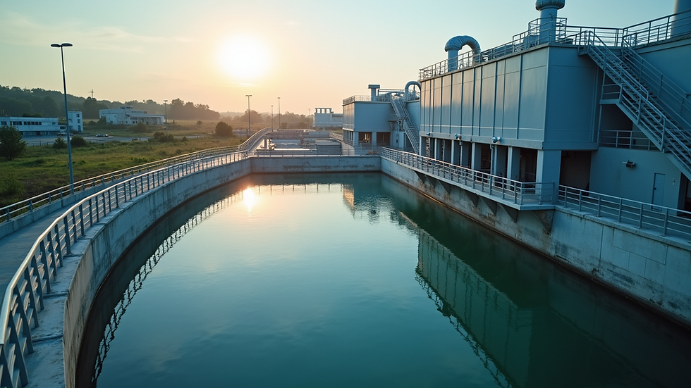 High angle view of a modern sewage treatment plant with advanced filtration units
