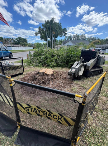 Skid steer clearing a lot behind caution tape in Dunedin, FL