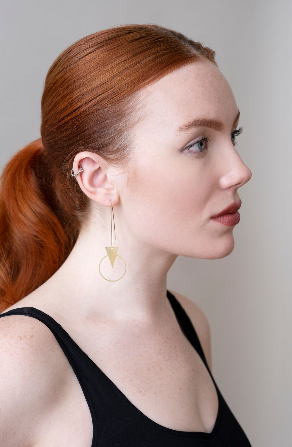 Thumbnail: Circle + Triangle Long Drop Earrings
