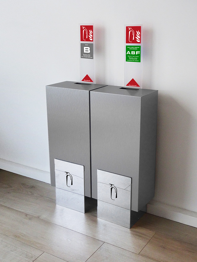 Cache extincteurs, coffrets pour extincteurs. Mobilier Extibox.