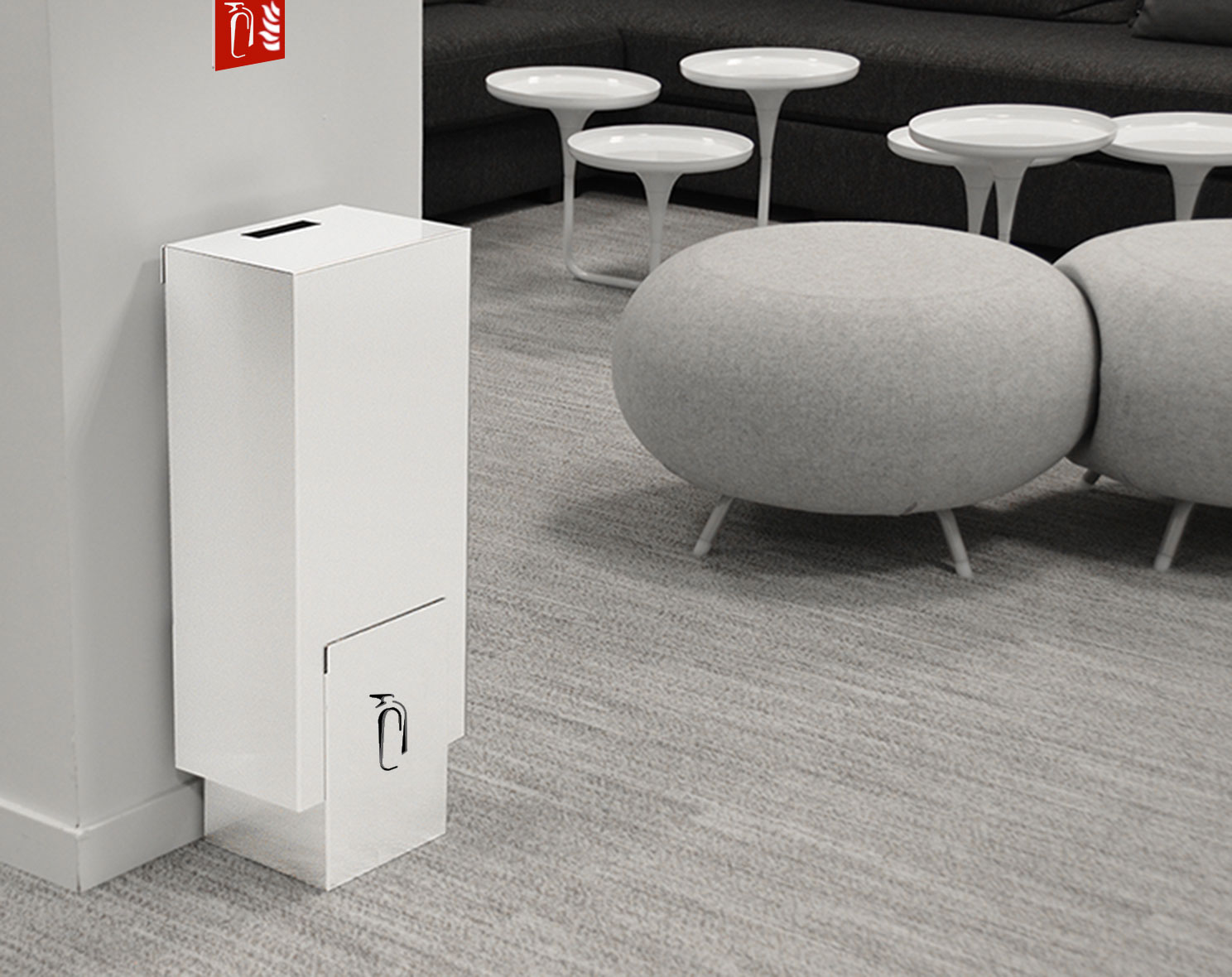 Cache extincteurs, coffrets pour extincteurs. Mobilier Extibox.