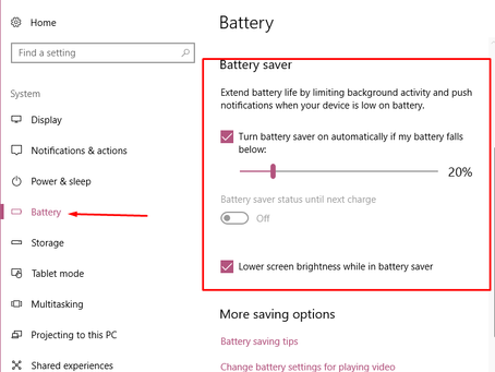 Windows 10 Hints & Tips - Customize Battery Saver