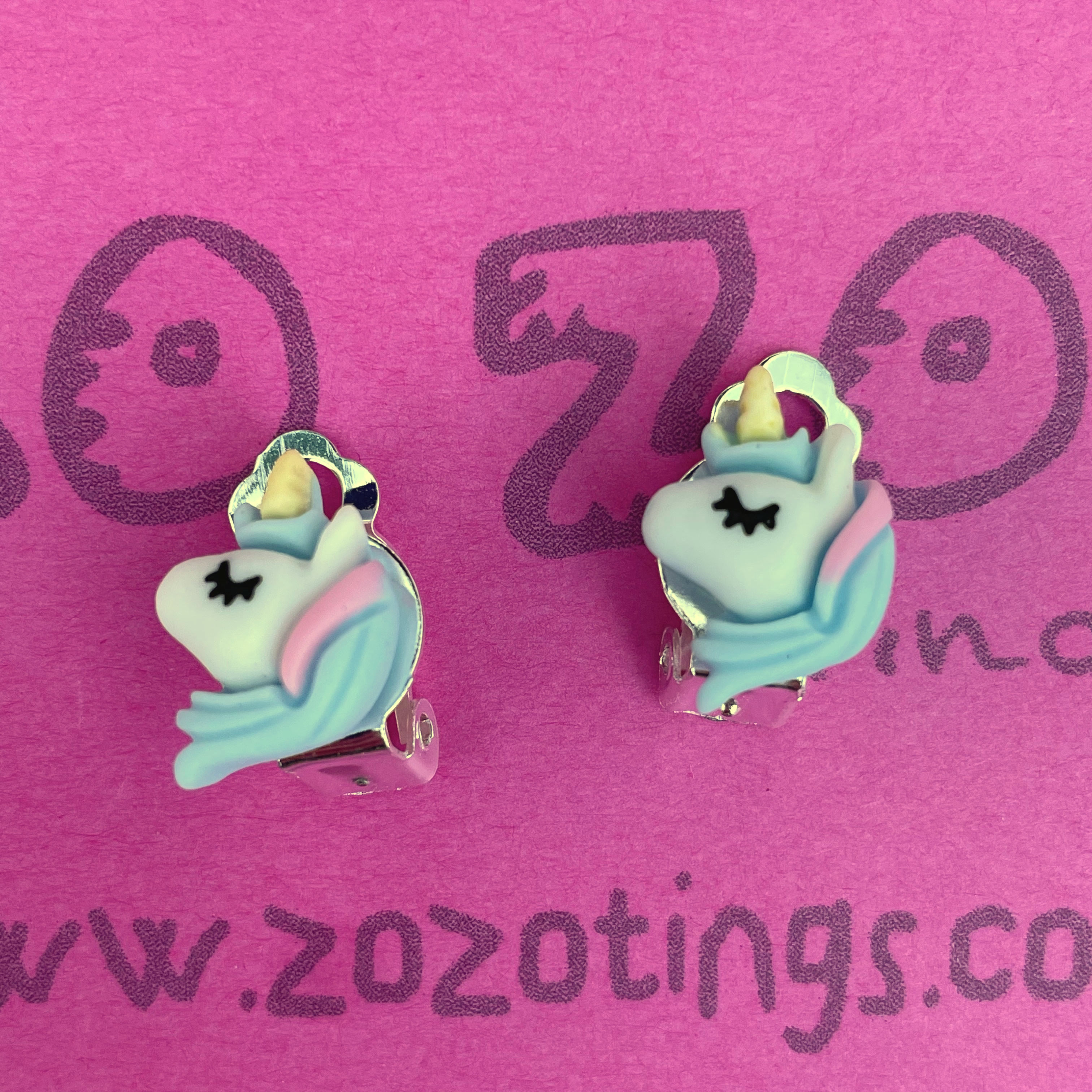 Blue Unicorn Clip-On Earrings