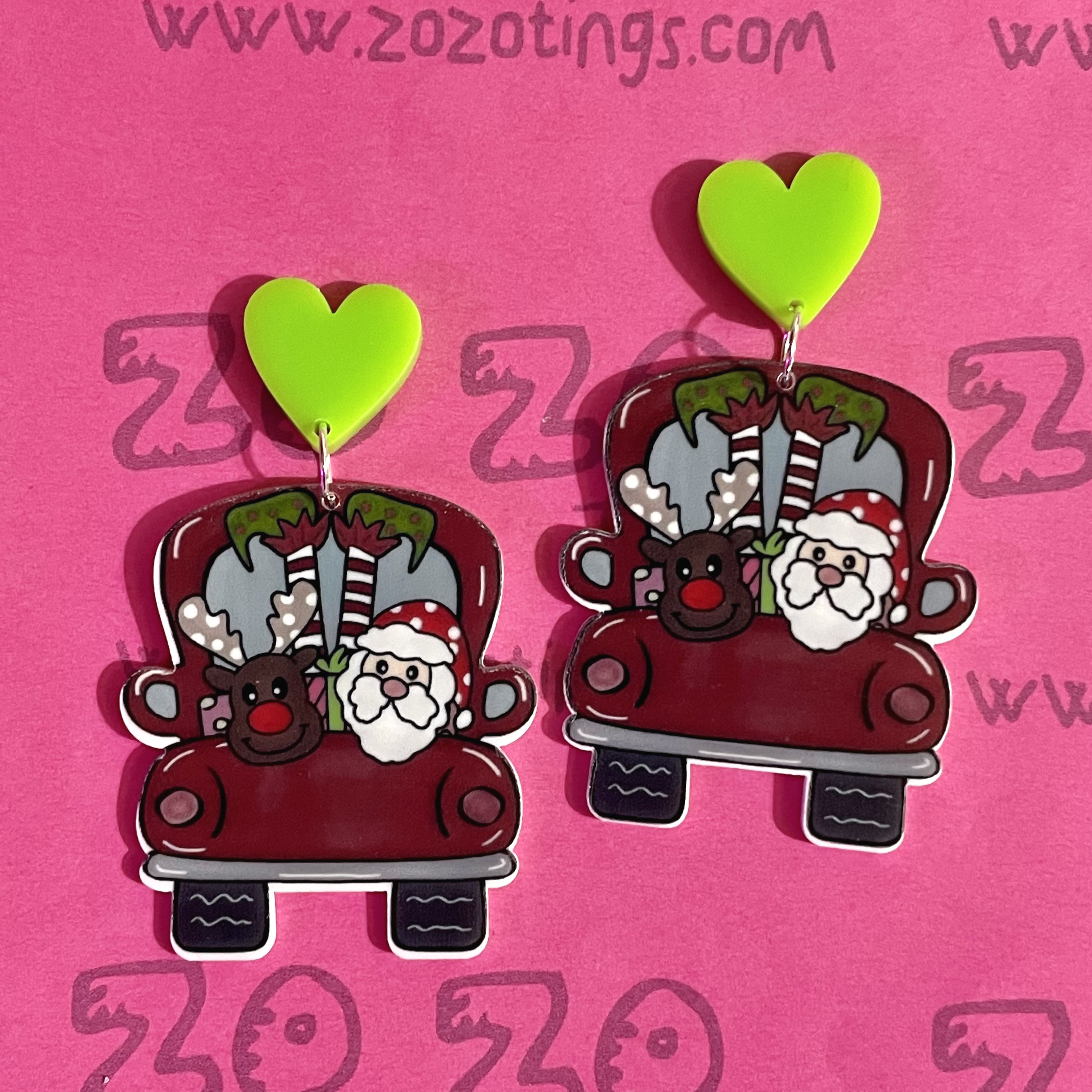 Santa Van Christmas Stud Earrings