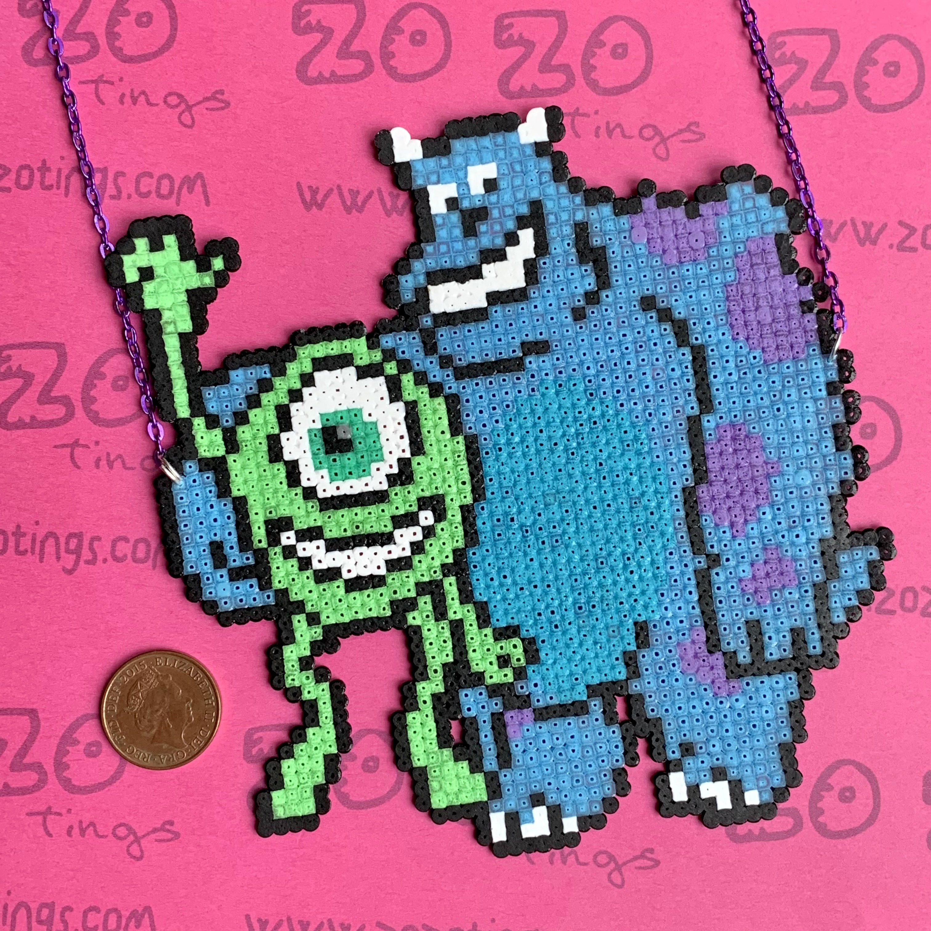 Monsters Inc. 'Mike & Sully' Pixel Necklace