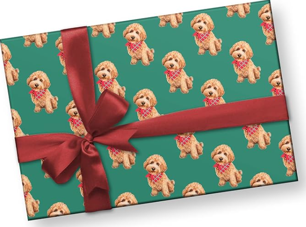 Brown Goldendoodle Puppy Wrapping Paper from Amazon