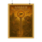 Amber poster featuring amber cane and dinosaurs, hanging from holders