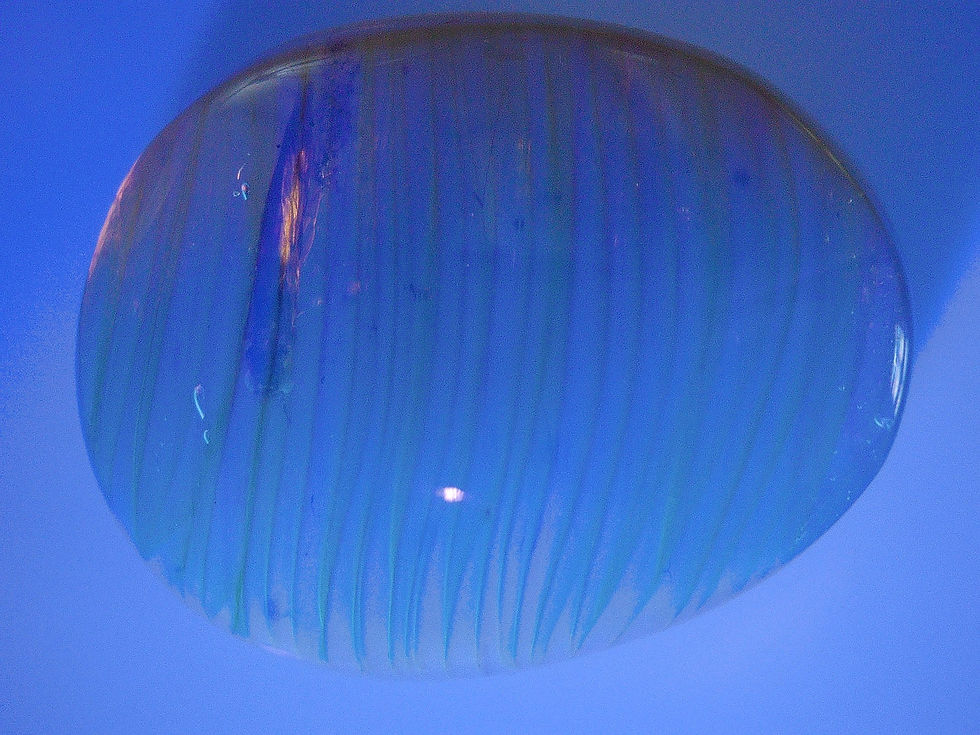 Thumbnail: Burmese amber with unidentified insect under uv light
