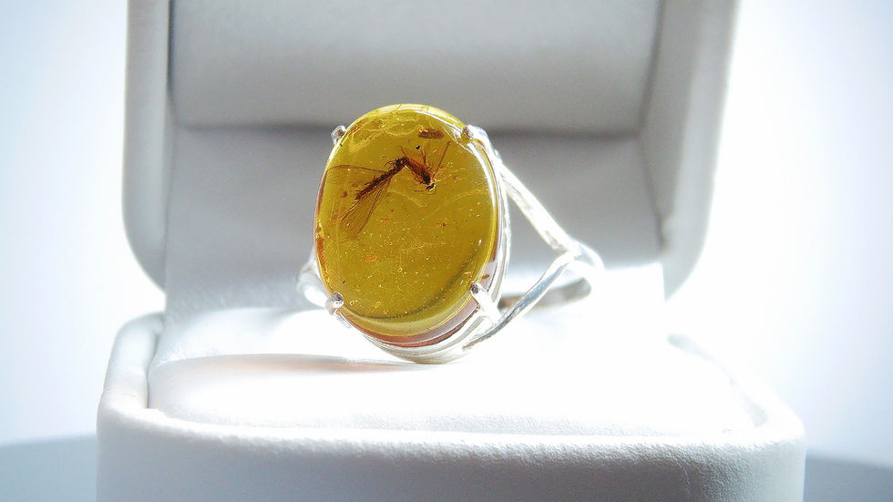 Thumbnail: Amber Jewelry • Size 12.25 Fem • .925 ring with fly and termite • #40