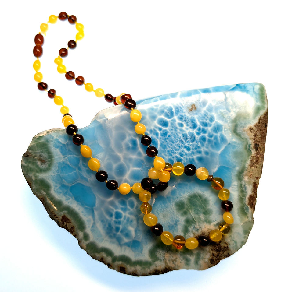 Baltic Amber necklace and bracelet combo 14 inches on top a larimar rock