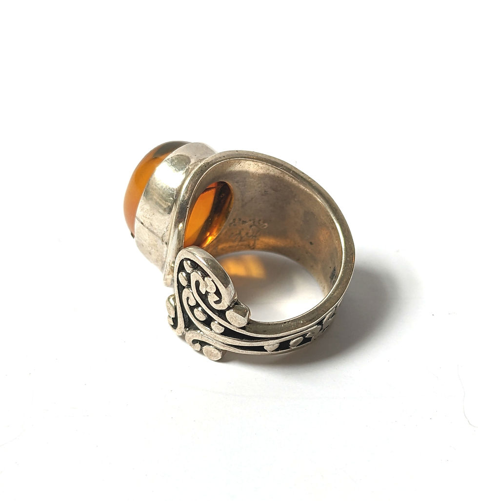 Thumbnail: Adjustable Amber Ring 925 Sterling Silver size 7