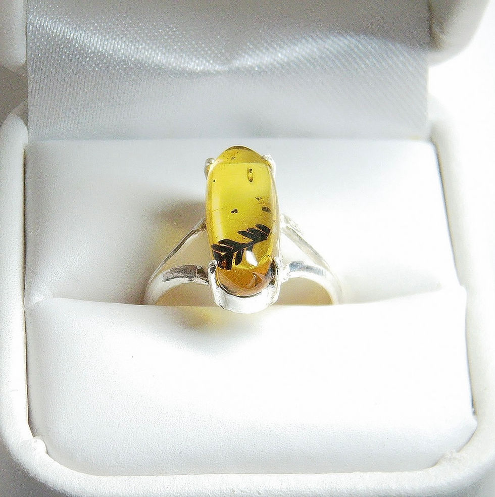 Thumbnail: Dinosaur Jewelery • Size  7.5 Female •  .925  ring with fern inclusion • #15