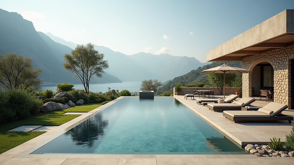 Yakın çekimden Kalkan'da özel havuzlu lüks villa terası