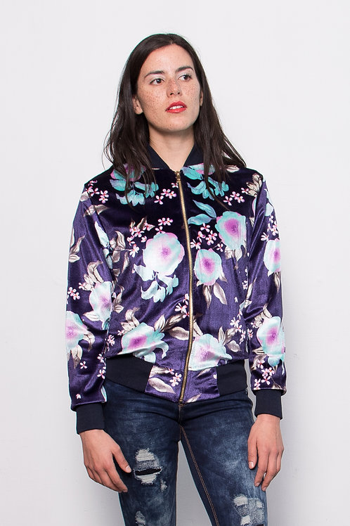 BOMBER JACKET MORADA VELVET FLORES | gyks-wear