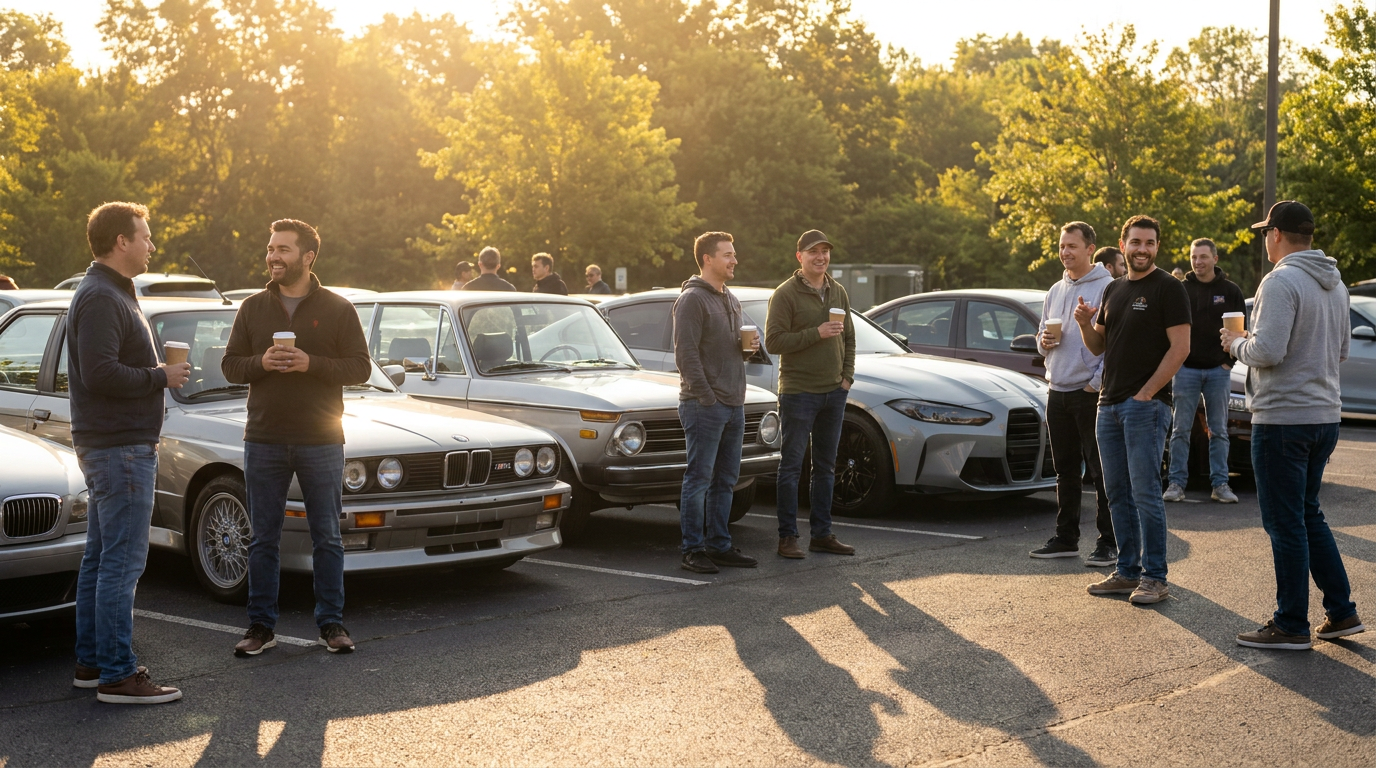 A cars and coffee morning meetup with BMWs