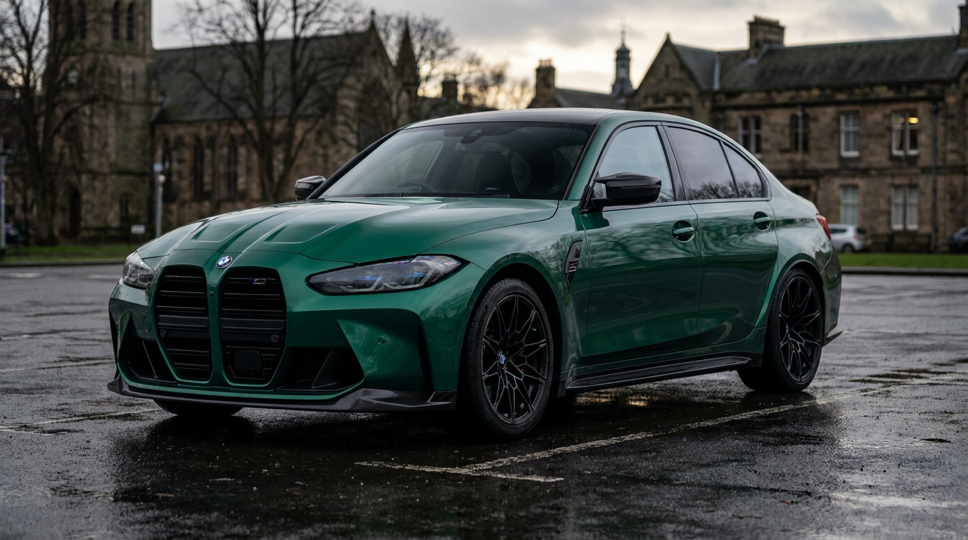 A BMW M3 Competition in Isle of Man Green