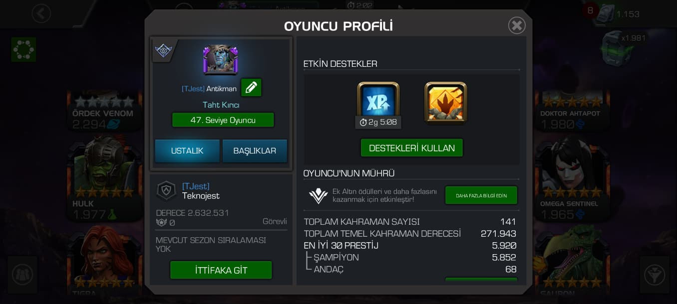 Marvel Şampiyonlar Turnuvası Hesap Satışı