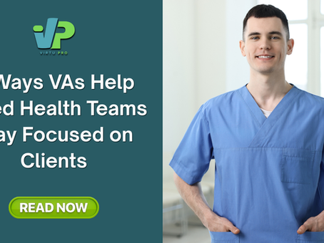 Smiling person in a blue scrub uniform stands in a bright room with a clock on the wall.