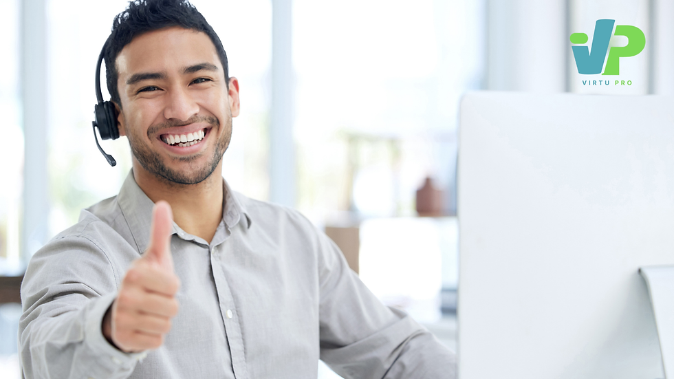 Filipino Virtual Assistant with headset as customer support.