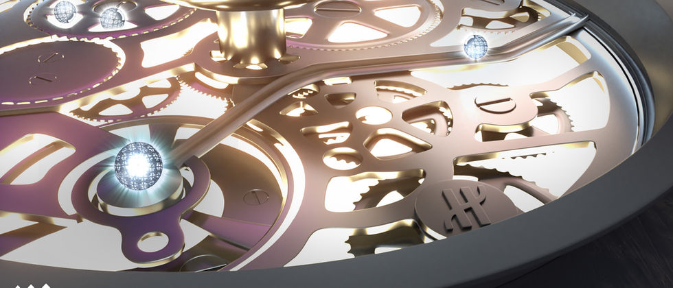 Countdown Clock World Cup 22: Nahansicht des radialen gold- und silberfarbenen Bodenmusters unter der zentralen Skulptur.
