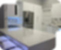 Modern white kitchen with marble accents and stainless steel refrigerator setting