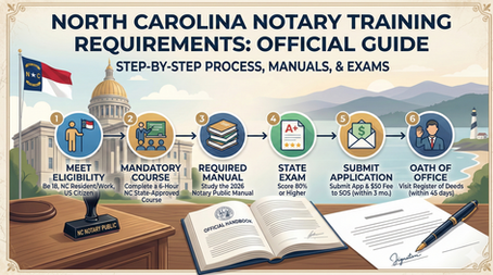 North Carolina notary training requirements course and exam prcoess