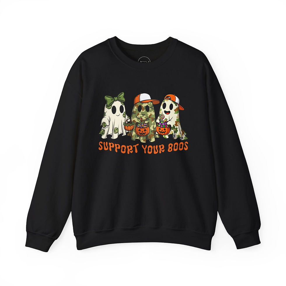 Thumbnail: Camo Support Your Boos Cute Ghost Crewneck Sweatshirt, Fun Fall Wear, Cozy