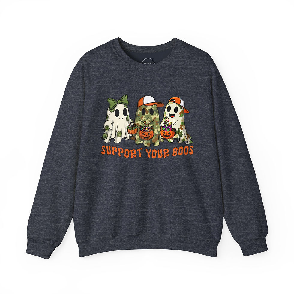 Thumbnail: Camo Support Your Boos Cute Ghost Crewneck Sweatshirt, Fun Fall Wear, Cozy