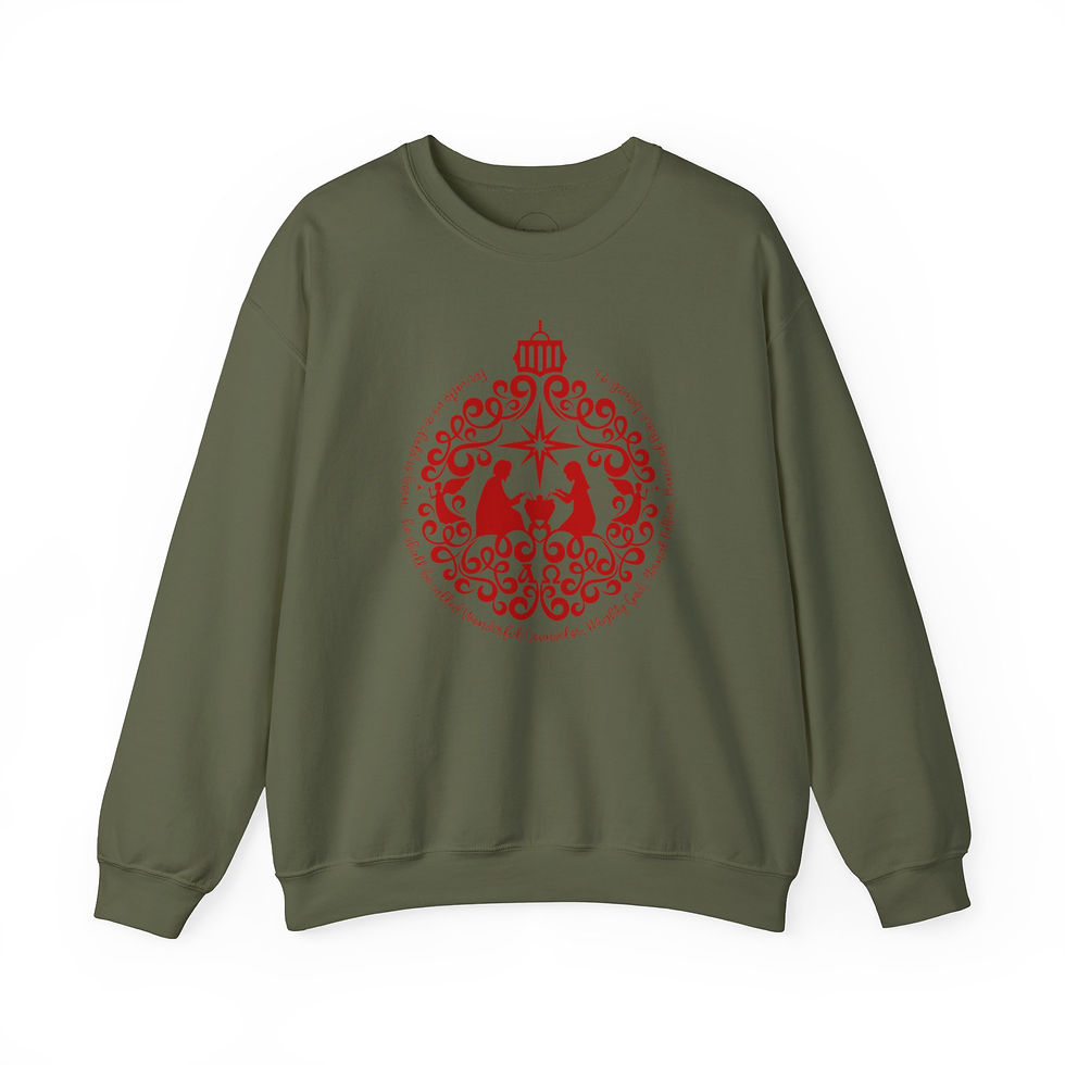 Thumbnail: Christmas Ornament With Verse Crewneck Sweatshirt — Red Nativity Ornament Design