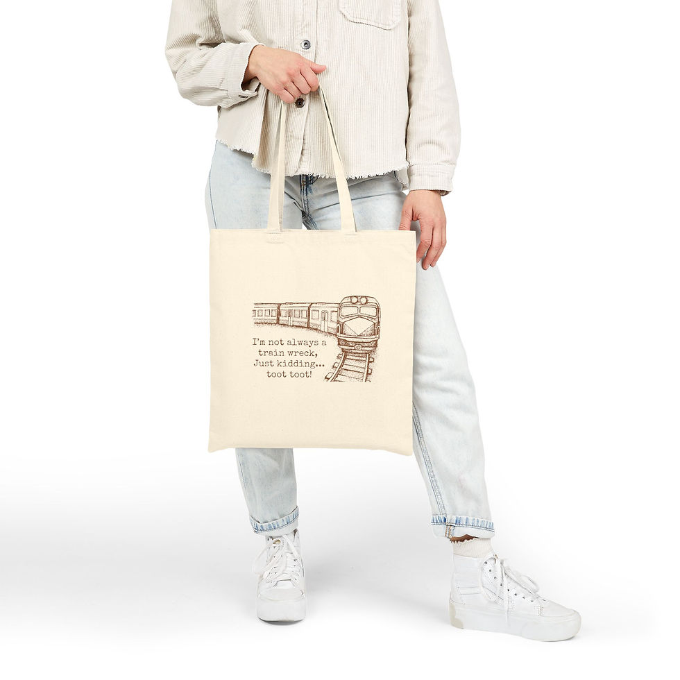 Thumbnail: Train Wreck Shopping Tote Bag, Stylish Reusable Cotton Tote, Eco-Friendly