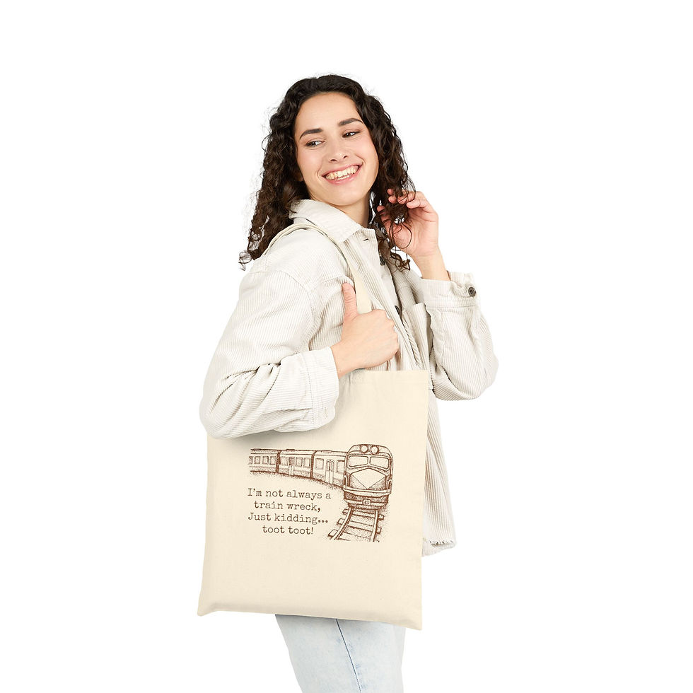 Thumbnail: Train Wreck Shopping Tote Bag, Stylish Reusable Cotton Tote, Eco-Friendly