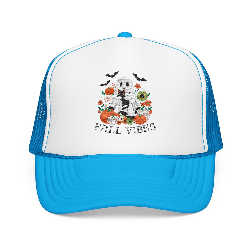Thumbnail: Fall Vibes Cute Ghost Hat, Fall Hat, Foam Trucker Hat (Embroidery)