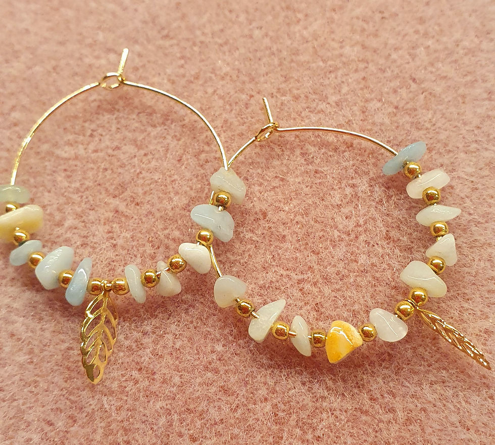 Miniaturbild: HOOPS | Chalzedon Creolen mit Blattanhänger | 18k vergoldete Edelstahl-Hoops