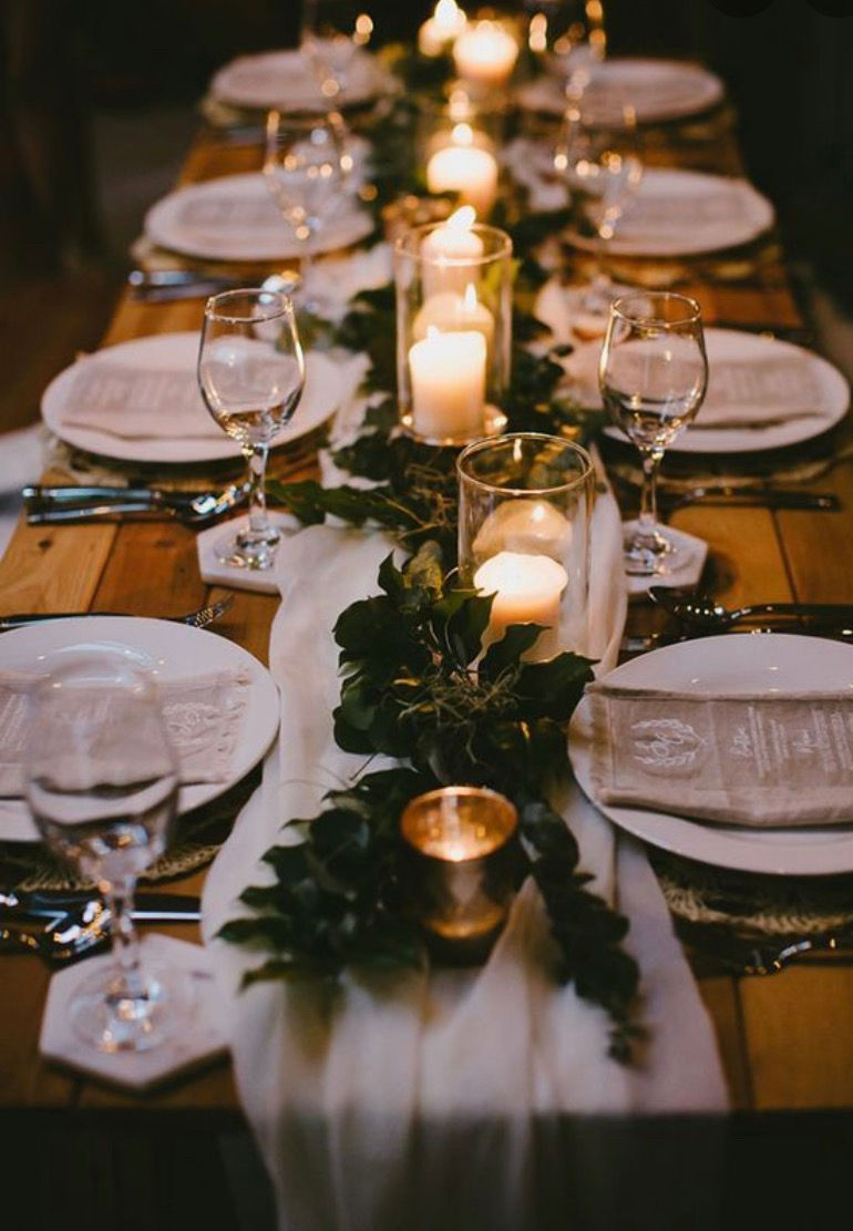 Thumbnail: burlap & eucalyptus holiday table setting