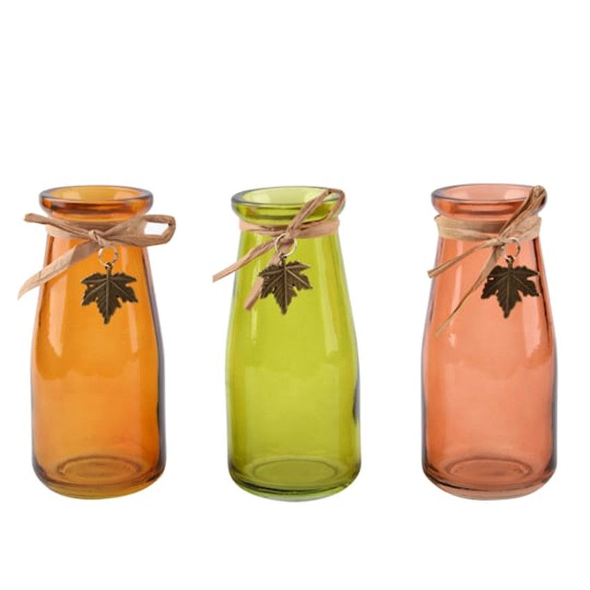 Glass Vases with Metal Leaf - wedding rental
