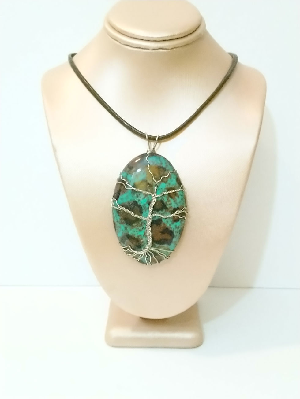 Thumbnail: Large Leopard Agate Tree Of Life Wire Wrapped Pendant