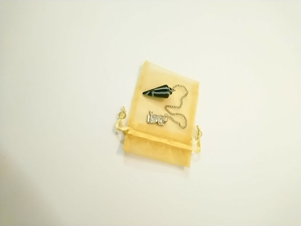 Thumbnail: Divination Point Gemstone Black and White Fire Volcanic Quartz Pendulum