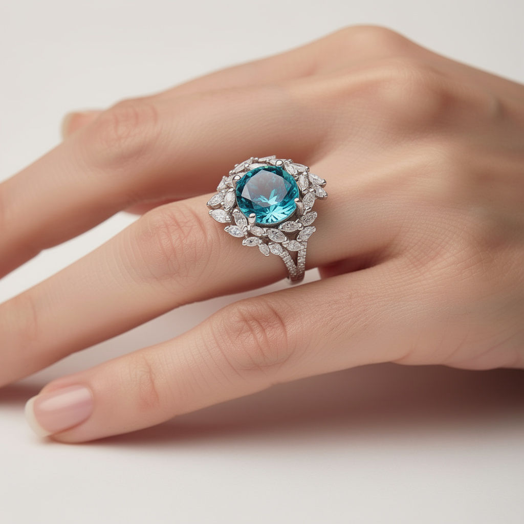 S925 Silver Round Rhinestone Engagement Ring