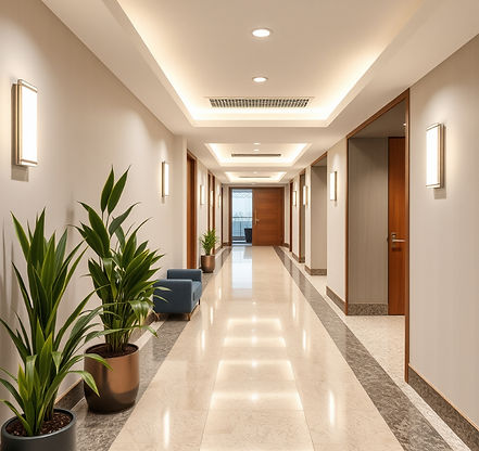 Clean apartment building lobby or shared