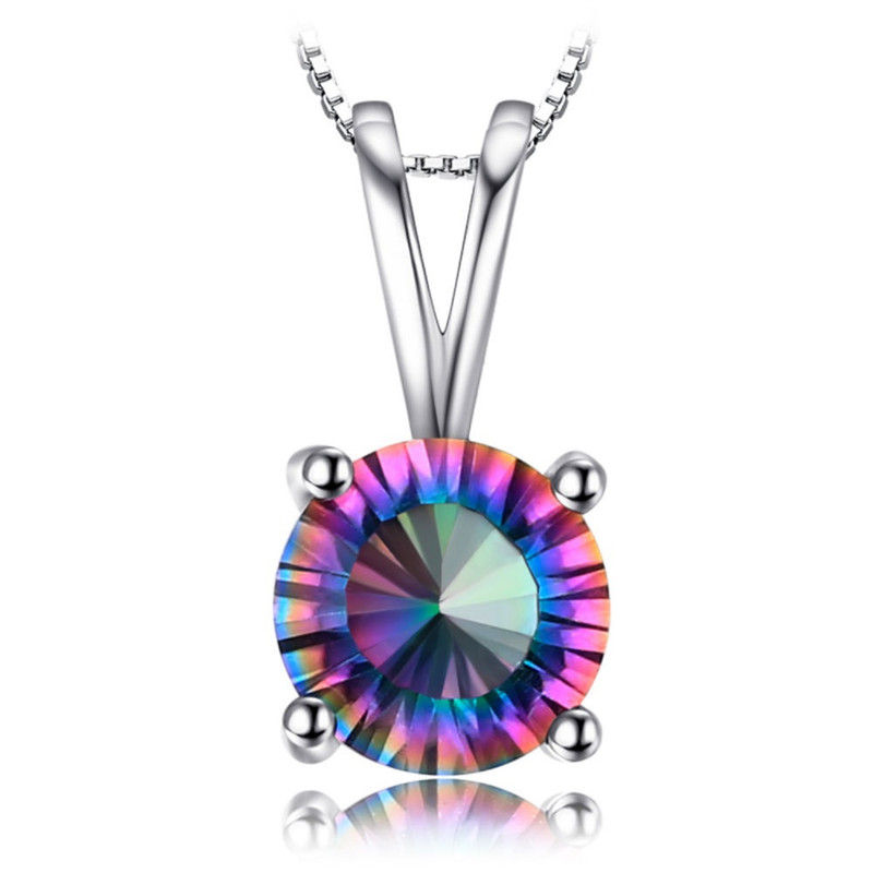 925 Sterling Silver Rainbow Mystic Topaz Pendant Gemstones Choker Necklace Women