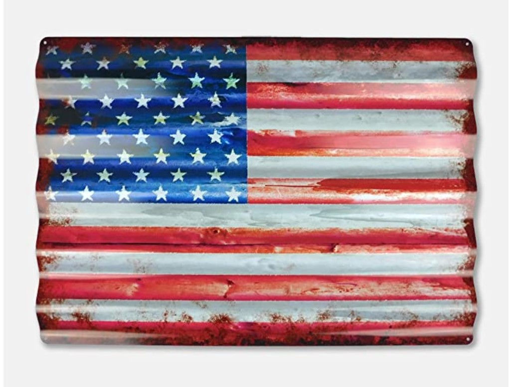 24" X 18" Rustic American Flag Aluminum Corrugated Metal Sign