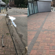 Before and after professional commercial pressure washing on block paving