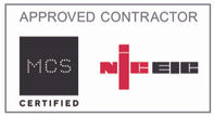 Approved Contractor, MCS, Certified, NICEIC logos on white background.