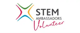 STEM Ambassadors Volunteer logo graphic, including text and colorful design elements.