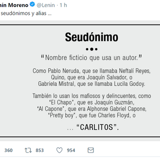Lenín Moreno se refiere a alias ‘Carlitos’ en su cuenta de Twitter