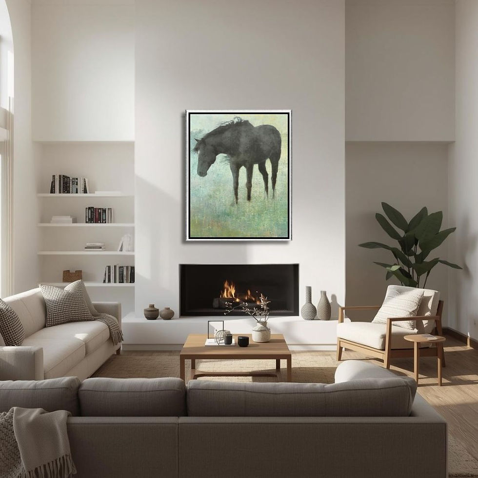 Black horse standing in a pasture